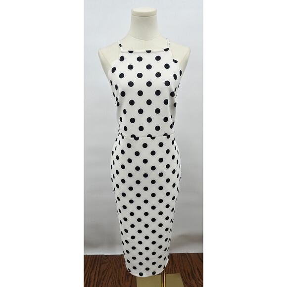 ASOS Retro Minimalist Polka Dot Scalloped Bodycon Midi Dress - Picture 1 of 5